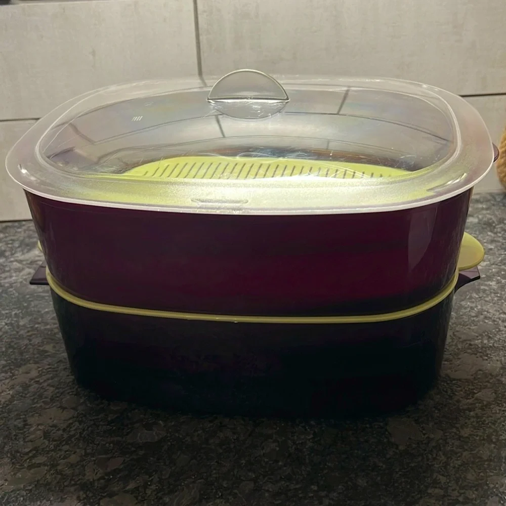 Tupperware Oval Stack Cooker Microwave Meal Maker Set Purple Green. Poss….